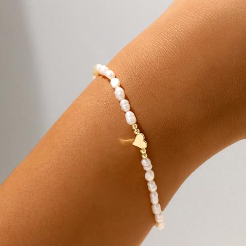 MIDEEO Gold/Silver Bracelets for Women,14K Gold Plated Bracelets for Women Evil Eye Diamond Cuban Link Heart Pearl Bracelets Everyday Jewelry Gift
