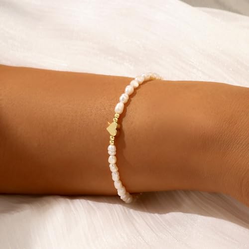 MIDEEO Gold/Silver Bracelets for Women,14K Gold Plated Bracelets for Women Evil Eye Diamond Cuban Link Heart Pearl Bracelets Everyday Jewelry Gift