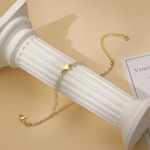 MIDEEO Gold/Silver Bracelets for Women,14K Gold Plated Bracelets for Women Evil Eye Diamond Cuban Link Heart Pearl Bracelets Everyday Jewelry Gift