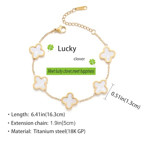 TICVRSS 18K Gold Plated Clover Bracelet for Women Van Cleef White Flower Bracelet Lucky Four Leaf Link Bracelets Necklace Jewelry Gifts Trendy for Women