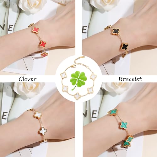 TICVRSS 18K Gold Plated Clover Bracelet for Women Van Cleef White Flower Bracelet Lucky Four Leaf Link Bracelets Necklace Jewelry Gifts Trendy for Women