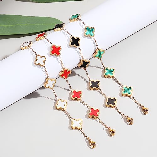TICVRSS 18K Gold Plated Clover Bracelet for Women Van Cleef White Flower Bracelet Lucky Four Leaf Link Bracelets Necklace Jewelry Gifts Trendy for Women