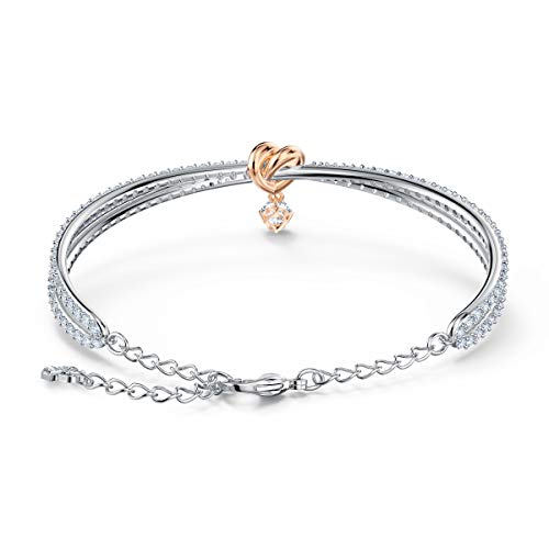 SWAROVSKI Lifelong Heart Bangle, Clear Stones and Rose Gold-Finished Heart Motif in Rhodium-Finished Setting, Part of The Lifelong Heart Collection