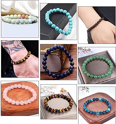 Jewdreamer 12Pcs Healing Stone Beaded Bracelets for Women Men Semi-Precious Gemstones Bracelets Crystal Beaded Bracelet Unisex Adjustable Stretch Bracelets 8MM