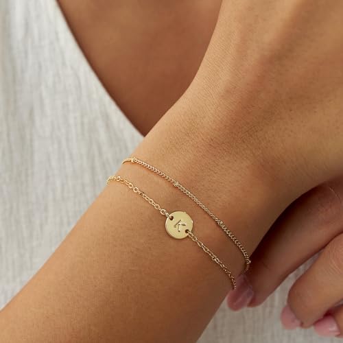 MONOZO Gold Bracelets for Women Girls- 16K Gold Plated Layered Letter Initial Bracelet Dainty Disc Letter A Initial Bracelets for Women Gold Initial Bracelets for Women Teen Girls Jewelry Gifts