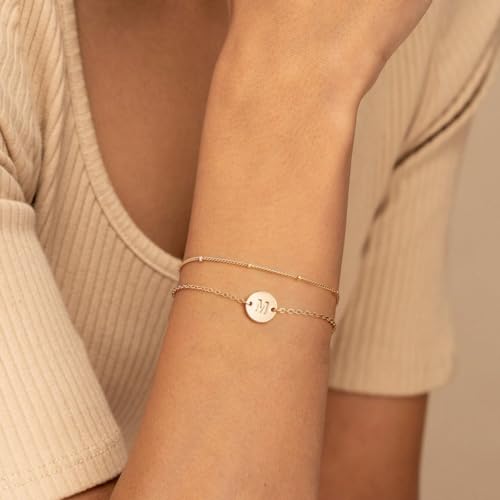 MONOZO Gold Bracelets for Women Girls- 16K Gold Plated Layered Letter Initial Bracelet Dainty Disc Letter A Initial Bracelets for Women Gold Initial Bracelets for Women Teen Girls Jewelry Gifts