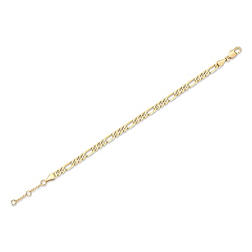 PAVOI 14K Gold Plated Paperclip/Curb/Figaro Chain Adjustable Bracelet for Women (Figaro-L, Yellow Gold Plated)