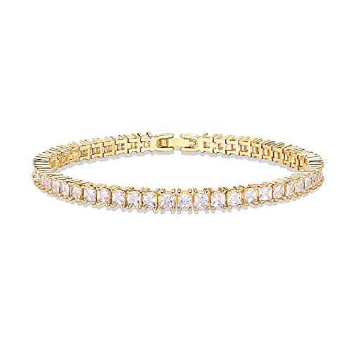 PAVOI 14K Gold Plated Cubic Zirconia Classic Tennis Bracelet | Yellow Gold Bracelets for Women | 3mm CZ, 7 Inches