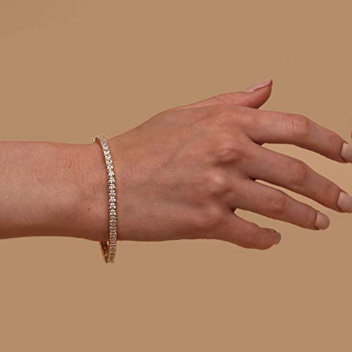 PAVOI 14K Gold Plated Cubic Zirconia Classic Tennis Bracelet | Yellow Gold Bracelets for Women | 3mm CZ, 7 Inches