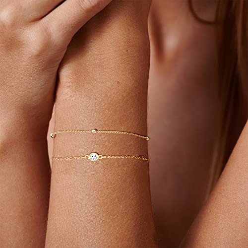 Moodear Gold Bracelet Sets for Women 14K Gold Plated Dainty Beaded Bracelets Stack Adjustable Layered Gold Link Bracelet Crystal Center Bracelet Cuff Bangle Set Fashion Jewelry