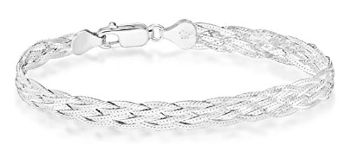 Miabella 925 Sterling Silver Italian 6-Strand Diamond-Cut 7mm Braided Herringbone Chain Bracelet for Women, 925 Italy (Length 6.5 Inches (Extra Small))