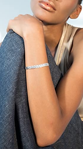Miabella 925 Sterling Silver Italian 6-Strand Diamond-Cut 7mm Braided Herringbone Chain Bracelet for Women, 925 Italy (Length 6.5 Inches (Extra Small))