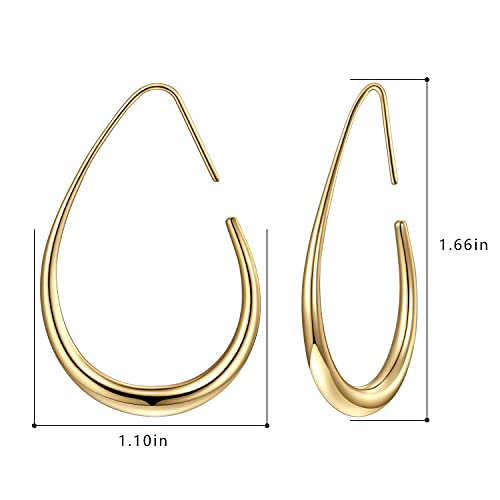 14k Gold Plated Large Oval Teardrop Hoop Earrings