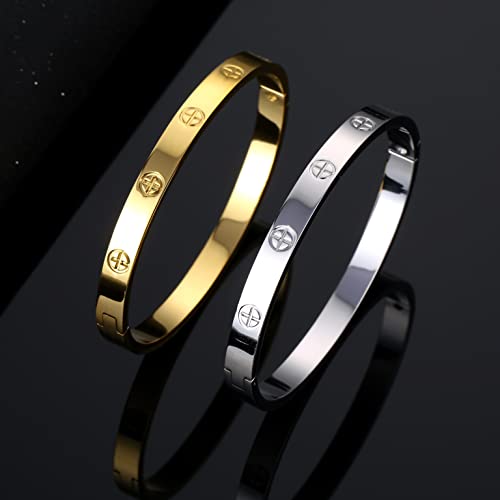 YCSLYW Women's Stainless Steel Bracelet Jewelry Crystal Bracelet With Cube Zircon Hinge Jewelry oval Bangle Witness the Gift of Love