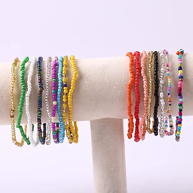 17Pcs Elastic Beaded Handmade Bracelets Bohemian Stackable Beaded Stretch Bracelets Colorful Boho Beach Anket Bracelet Set Rainbow Handmade Seed Beach Bracelet Summer Jewelry for Women Girl