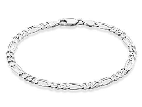 Miabella Solid 925 Sterling Silver Italian 5mm Diamond-Cut Figaro Chain Bracelet for Women Men, Made in Italy (Length 6.5 Inches)