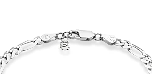 Miabella Solid 925 Sterling Silver Italian 5mm Diamond-Cut Figaro Chain Bracelet for Women Men, Made in Italy (Length 6.5 Inches)
