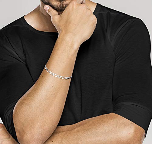 Miabella Solid 925 Sterling Silver Italian 5mm Diamond-Cut Figaro Chain Bracelet for Women Men, Made in Italy (Length 6.5 Inches)