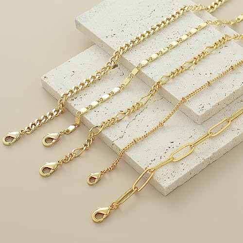 Gokeey Gold Bracelets Jewelry Gifts Set for Women Fashion Dainty Gold Adjustable Layered Link Chain Bracelet Pack for Women 14K Real Gold Cute 5pcs