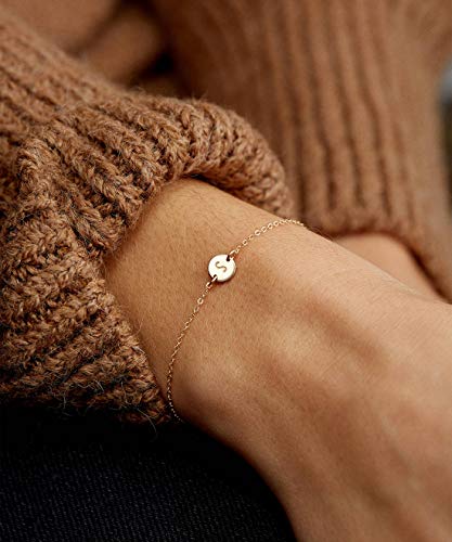 Ovian Initial Charm Bracelet for Women 18K Gold Plated stainless steel Coin Disc Engraved Letter J Bracelet Personalized Monogram Name Bracelet for Girls