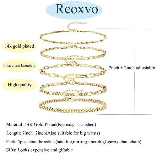 Gokeey Gold Bracelets Jewelry Gifts Set for Women Fashion Dainty Gold Adjustable Layered Link Chain Bracelet Pack for Women 14K Real Gold Cute 5pcs