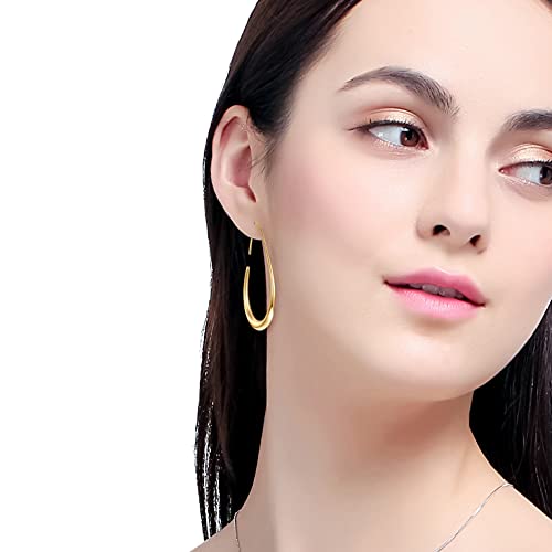 14k Gold Plated Large Oval Teardrop Hoop Earrings
