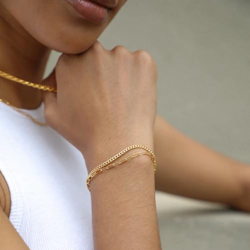 Gokeey Gold Bracelets Jewelry Gifts Set for Women Fashion Dainty Gold Adjustable Layered Link Chain Bracelet Pack for Women 14K Real Gold Cute 5pcs