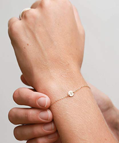 Ovian Initial Charm Bracelet for Women 18K Gold Plated stainless steel Coin Disc Engraved Letter J Bracelet Personalized Monogram Name Bracelet for Girls