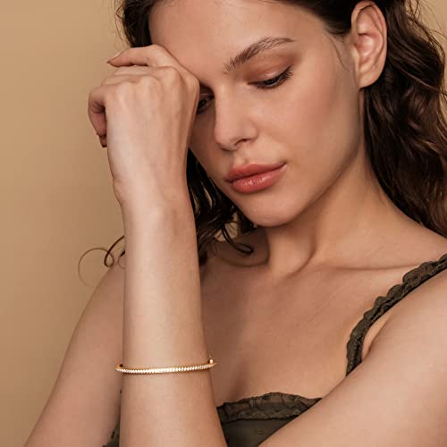 PAVOI 14K Gold Plated Cubic Zirconia Bangle Classic Tennis Bracelet | Yellow Gold Bracelets for Women | 7.5 Inches