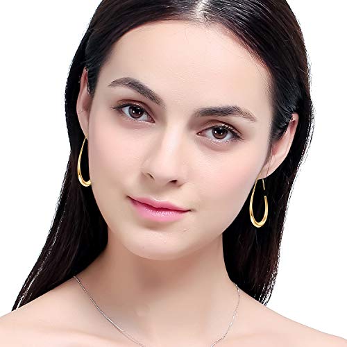 14k Gold Plated Large Oval Teardrop Hoop Earrings