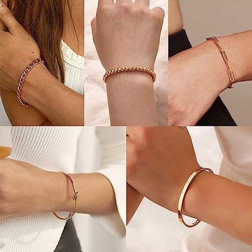 AOZEL Gold Bangle Bracelets Stack Gold Jewelry for Women Trendy 14K Gold Plated Cuff Bracelet Accessories Set for Women