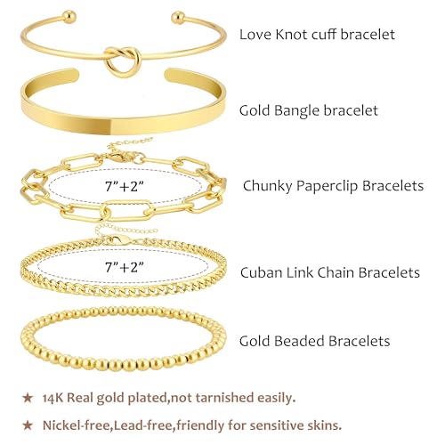 AOZEL Gold Bangle Bracelets Stack Gold Jewelry for Women Trendy 14K Gold Plated Cuff Bracelet Accessories Set for Women