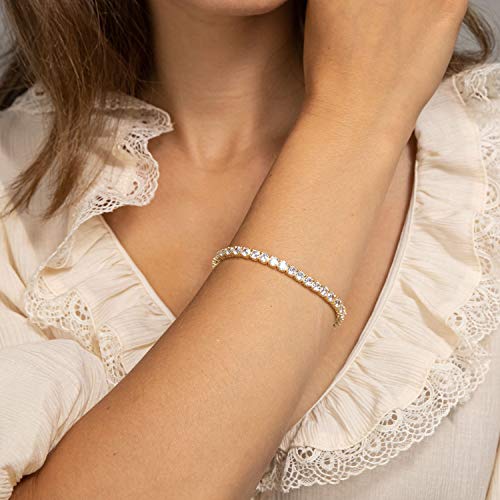 PAVOI 14K Gold Plated Cubic Zirconia Classic Tennis Bracelet | White Gold Bracelets for Women | 4mm CZ, 6.5 Inches