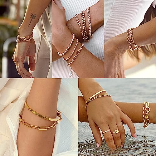 AOZEL Gold Bangle Bracelets Stack Gold Jewelry for Women Trendy 14K Gold Plated Cuff Bracelet Accessories Set for Women
