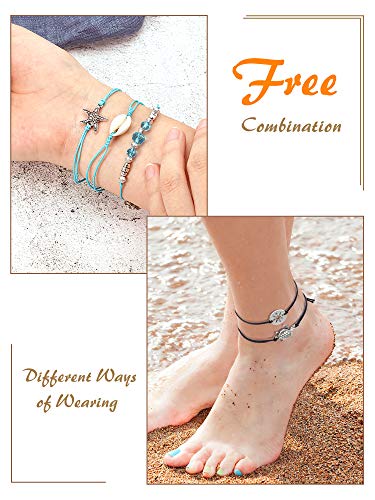 Hicarer 21 Pieces Surfer Wave Bracelet Ocean Wave Adjustable Waterproof Handmade Friendship Bracelet Anklets Jewelry for Women Teen (Ocean Style)