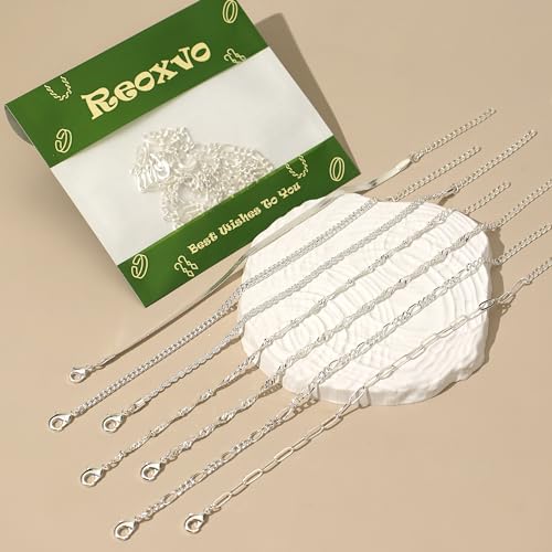 Reoxvo Silver Bracelets for Women Stack 925 Sterling Silver Plated Chain Link Charm Bracelets Set Jewelry for Women Trendy