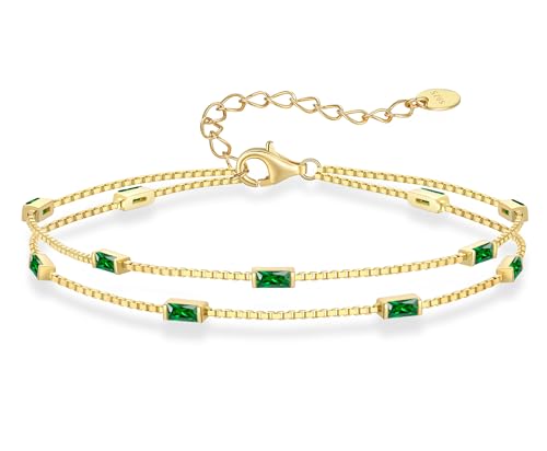 LOUISA SECRET Birthstone Bracelets for Women Girl, 925 Sterling Silver Dainty Simple Women Charm Link Bracelet, Birthday Anniversary Jewelry Gifts for Women Girlfriend Her Wife Mom