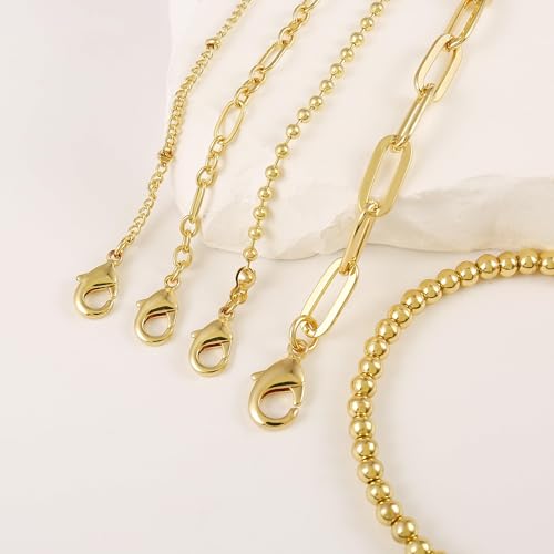 Gold Chain Bracelet For Women Stakeble 14K Gold Link Dainty Bracelets Stake Adjustable Layered Bracelet 5PCS Set Hypoallergen Gold Jewelry