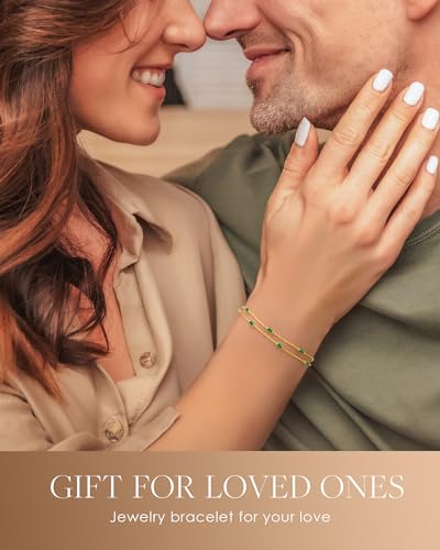 LOUISA SECRET Birthstone Bracelets for Women Girl, 925 Sterling Silver Dainty Simple Women Charm Link Bracelet, Birthday Anniversary Jewelry Gifts for Women Girlfriend Her Wife Mom