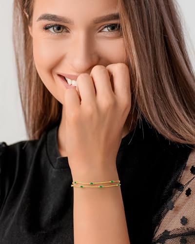 LOUISA SECRET Birthstone Bracelets for Women Girl, 925 Sterling Silver Dainty Simple Women Charm Link Bracelet, Birthday Anniversary Jewelry Gifts for Women Girlfriend Her Wife Mom