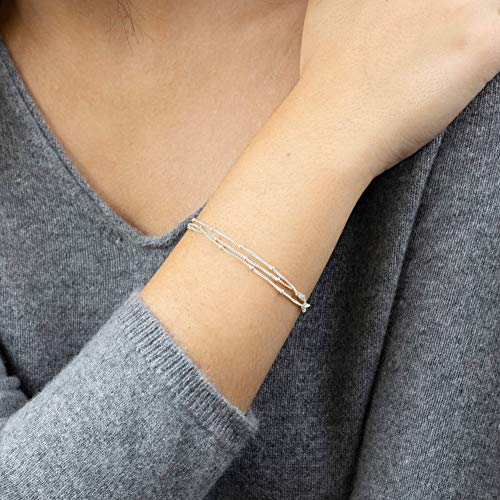 MEVECCO Bracelet for Women Sliver Layered Satellite Chain Bead Sliver Plated Dainty 3 Layer Simple Jewelry Cute for Girls