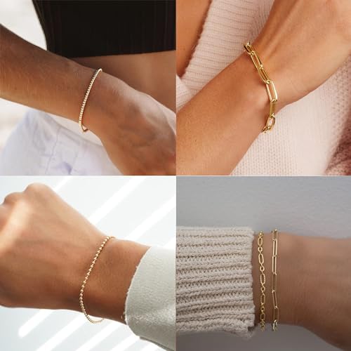 Gold Chain Bracelet For Women Stakeble 14K Gold Link Dainty Bracelets Stake Adjustable Layered Bracelet 5PCS Set Hypoallergen Gold Jewelry