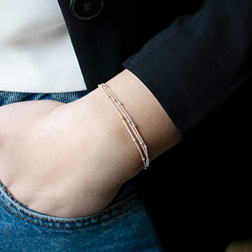 MEVECCO Bracelet for Women Sliver Layered Satellite Chain Bead Sliver Plated Dainty 3 Layer Simple Jewelry Cute for Girls