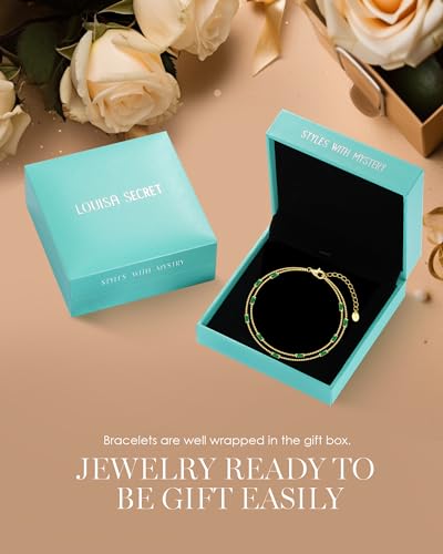 LOUISA SECRET Birthstone Bracelets for Women Girl, 925 Sterling Silver Dainty Simple Women Charm Link Bracelet, Birthday Anniversary Jewelry Gifts for Women Girlfriend Her Wife Mom