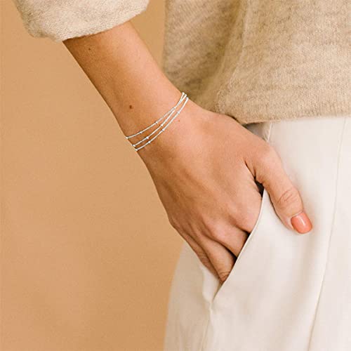 MEVECCO Bracelet for Women Sliver Layered Satellite Chain Bead Sliver Plated Dainty 3 Layer Simple Jewelry Cute for Girls