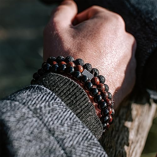 Hipwope Bracelets for Men, Black Beads Bracelets Mens Bracelet Elastic Men's Bracelet Lava Rock Bracelets Tiger Eye Bracelet Men Bracelets, Beaded Bracelets for Men