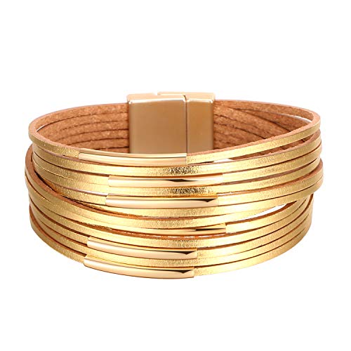 Fesciory Leather Wrap Bracelets for Women, Boho Leopard Multi-Layer Crystal Beads Cuff Bracelet Jewelry