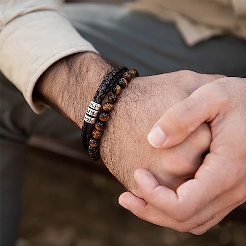 Hipwope Bracelets for Men, Black Beads Bracelets Mens Bracelet Elastic Men's Bracelet Lava Rock Bracelets Tiger Eye Bracelet Men Bracelets, Beaded Bracelets for Men