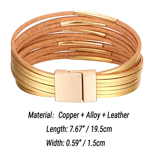 Fesciory Leather Wrap Bracelets for Women, Boho Leopard Multi-Layer Crystal Beads Cuff Bracelet Jewelry