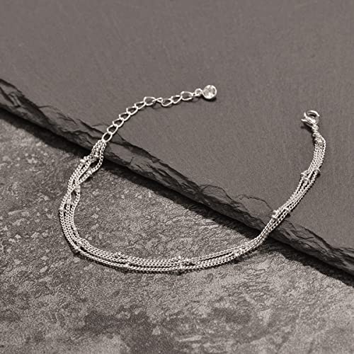 MEVECCO Bracelet for Women Sliver Layered Satellite Chain Bead Sliver Plated Dainty 3 Layer Simple Jewelry Cute for Girls
